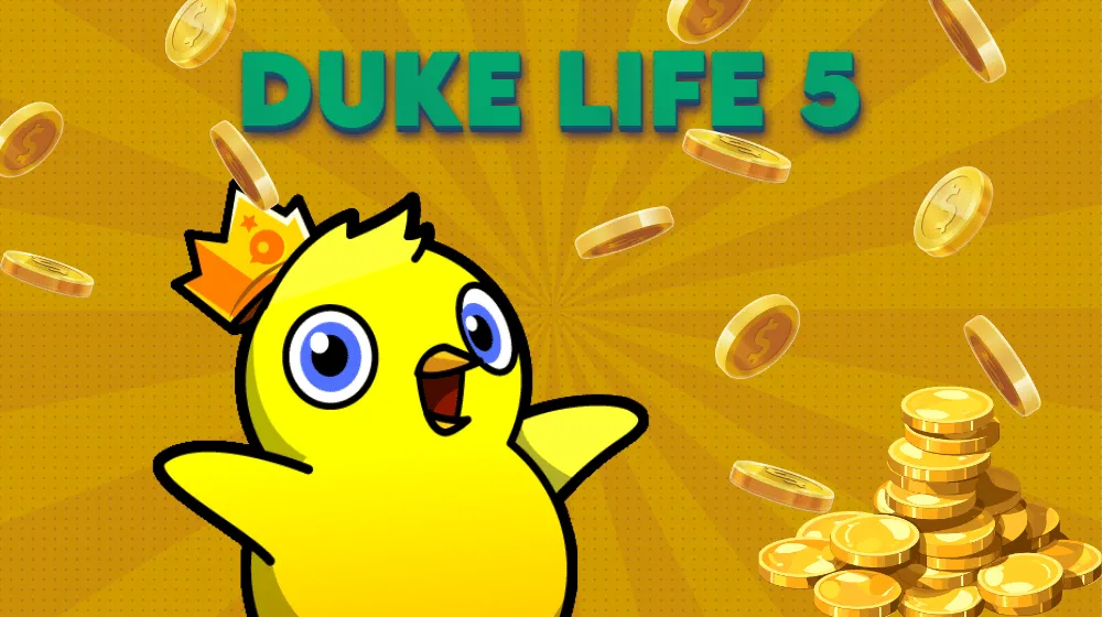 Duck Life 5 endless runner game scene with duck racing through treasure-filled tunnels and avoiding traps | Pokoo Games