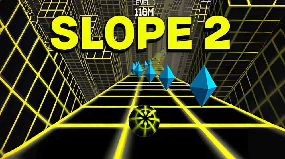 Play free Slope 2 online game - fast 3D ball racing game challenge with high-speed gameplay