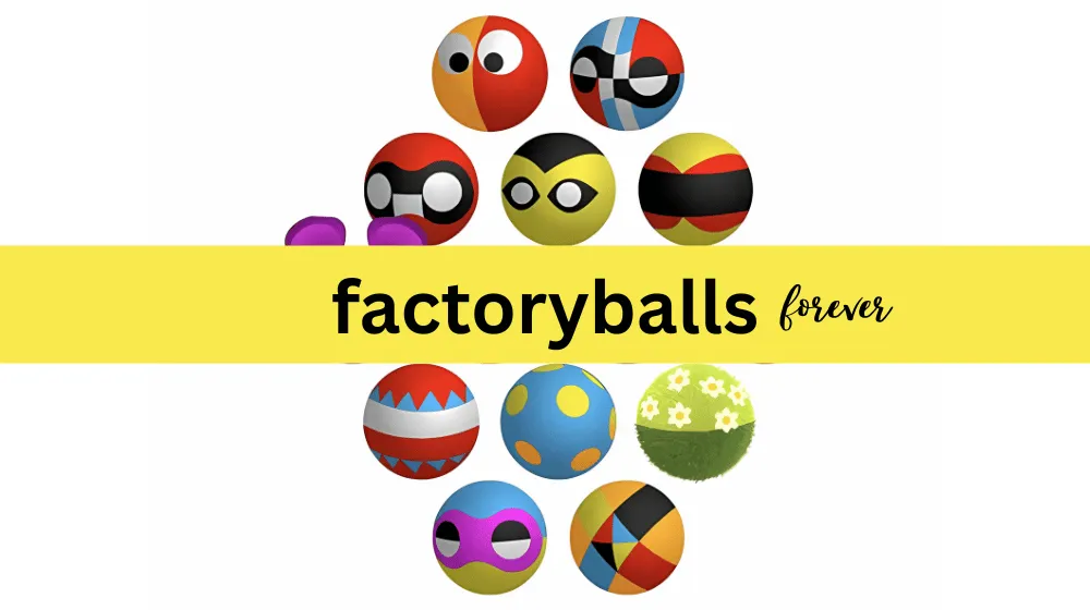Factory Balls Forever gameplay image showing stencil tools and color sprays used to decorate a puzzle ball | Pokoo Games